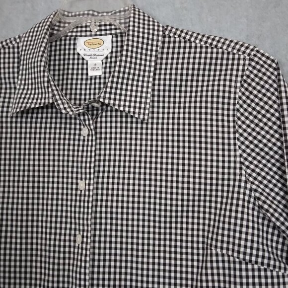 Talbots | Black & White Check Wrinkle Resistant Stretch Shirt | Size 16P - Picture 2 of 9